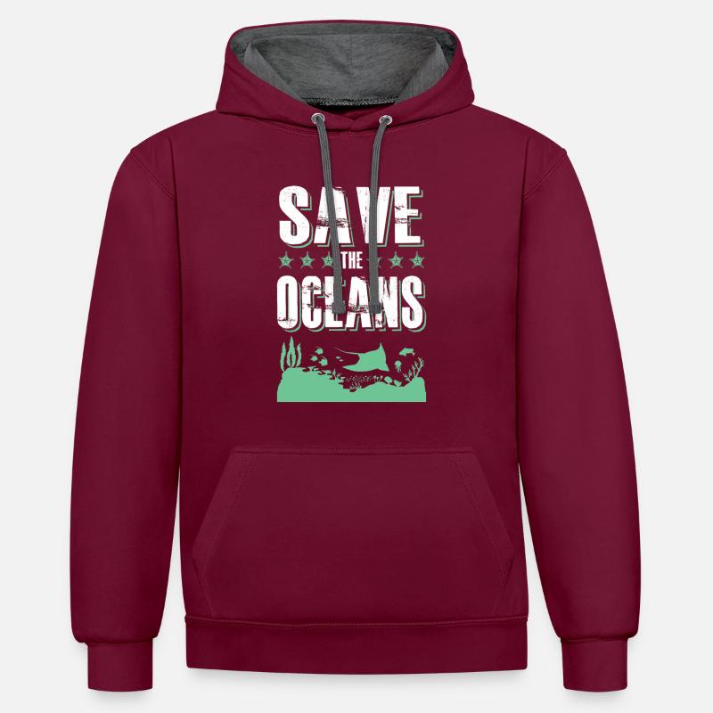 Sauvez l’océan - Sweat à capuche contrasté - bordeaux/anthracite