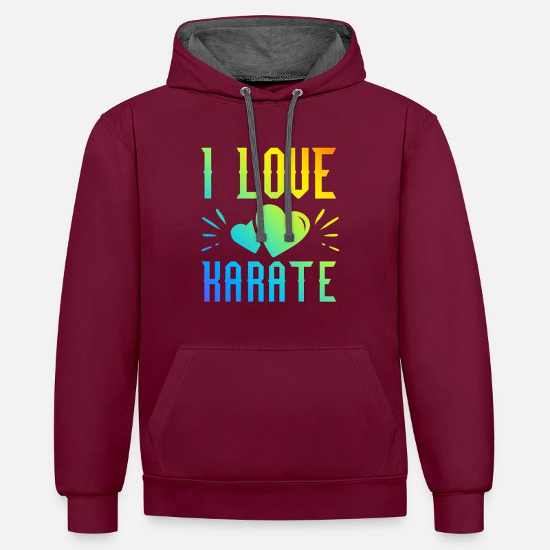 J’adore le karaté - Sweat à capuche contrasté - bordeaux/anthracite