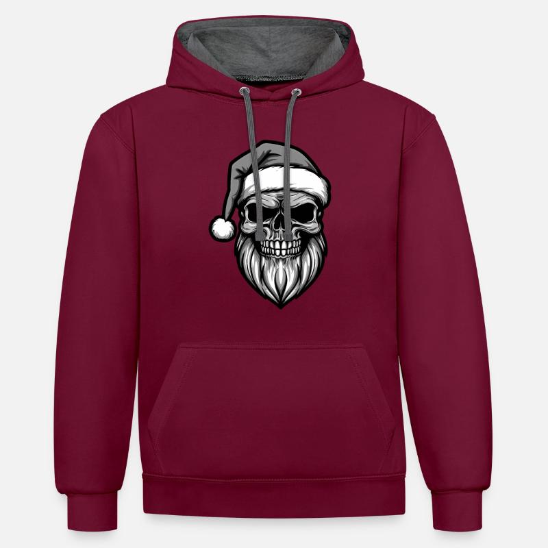Crâne du Père Noël - Sweat à capuche contrasté - bordeaux/anthracite