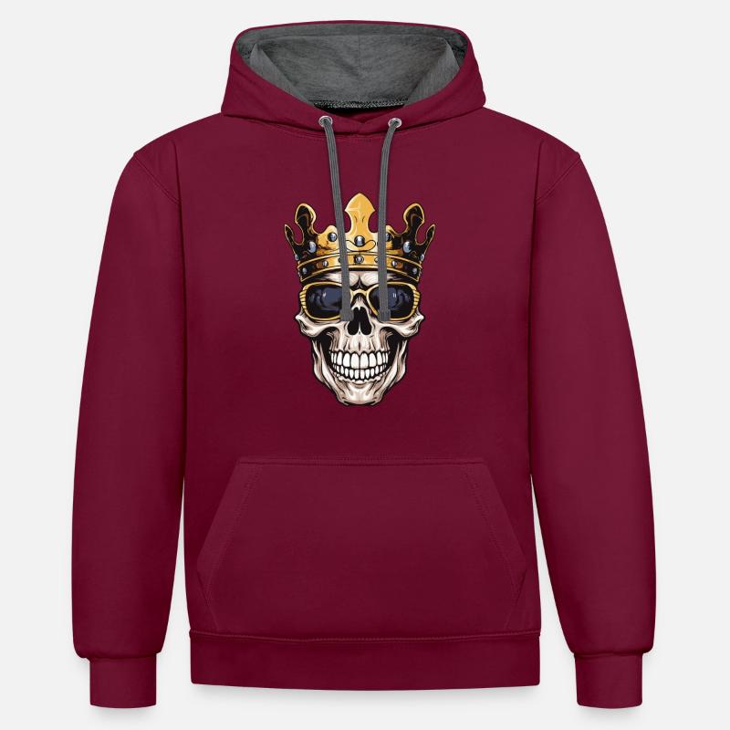 Couronne de Roi Crâne - Sweat à capuche contrasté - bordeaux/anthracite