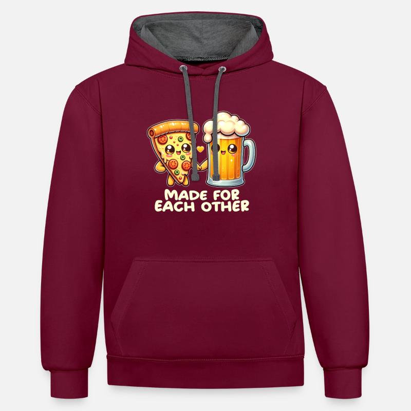 Pizza et bière - Sweat à capuche contrasté - bordeaux/anthracite