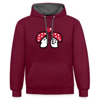verliebte Pilze 3 - Kontrast-Hoodie - Weinrot/Anthrazit - Vorne - Anna (173cm) & Nico (186cm)