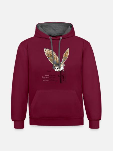 Schleiereule - Tytonidae - Kontrast-Hoodie - Weinrot/Anthrazit