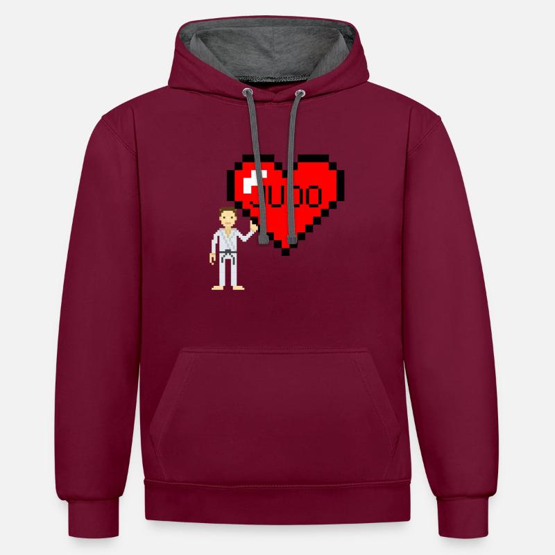 Judo sensei - idee cadeau judo - Sweat à capuche contrasté - bordeaux/anthracite