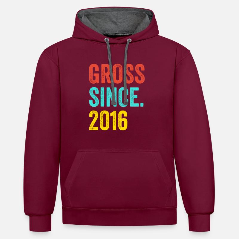 Drôle d’anniversaire brut depuis 2016 - Sweat à capuche contrasté - bordeaux/anthracite