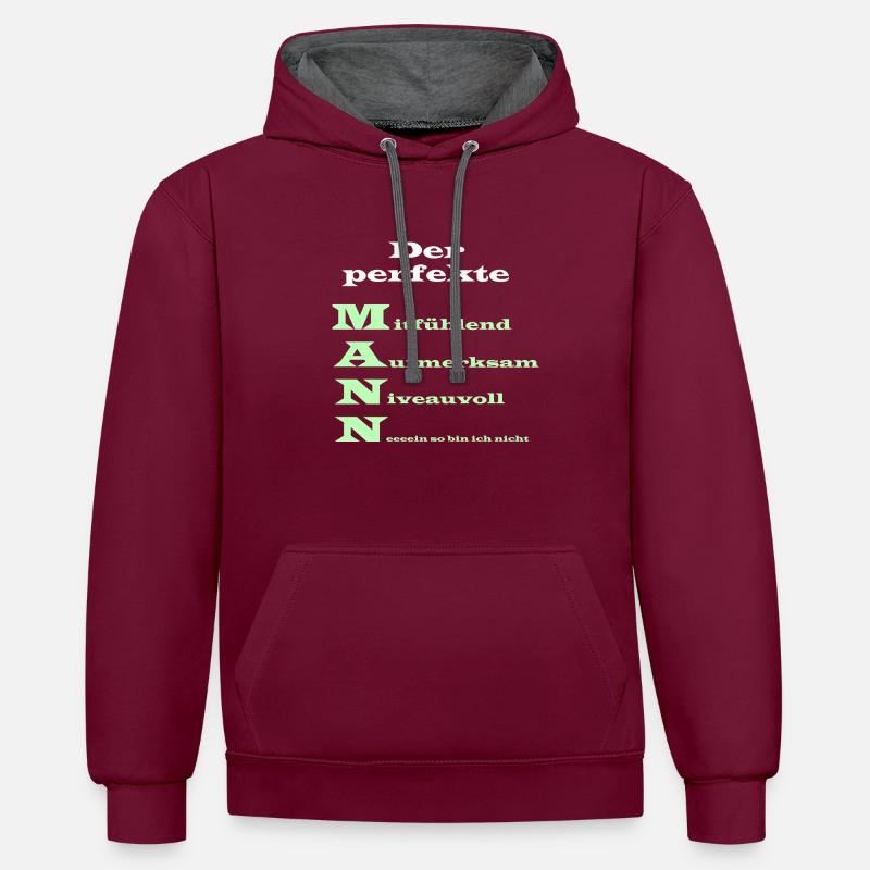 Der perfekte Mann Spruch - Kontrast-Hoodie - Weinrot/Anthrazit