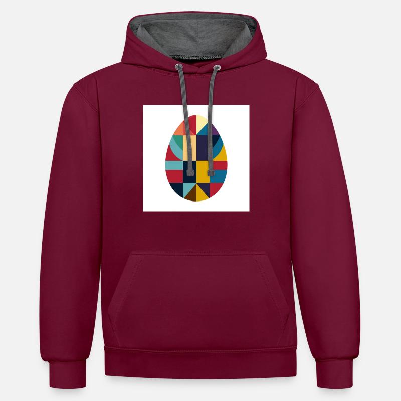 Conception d’oeuf de Pâques n°06 - Sweat à capuche contrasté - bordeaux/anthracite