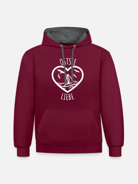 Ostsee Liebe - Kontrast-Hoodie - Weinrot/Anthrazit