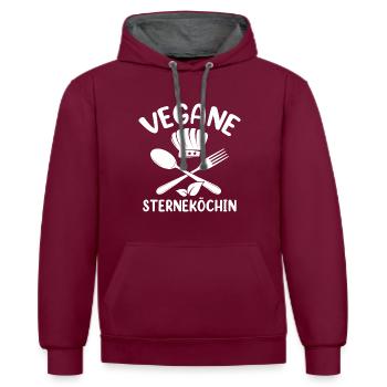 Vegane Sterneköchin - Kontrast-Hoodie - Weinrot/Anthrazit - Vorne - Anna (173cm) & Nico (186cm)