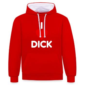 Drôle de grossier j’aime Dick - Sweat à capuche contrasté - rouge/blanc - Devant - Liana (172cm) & Jaron (178cm)