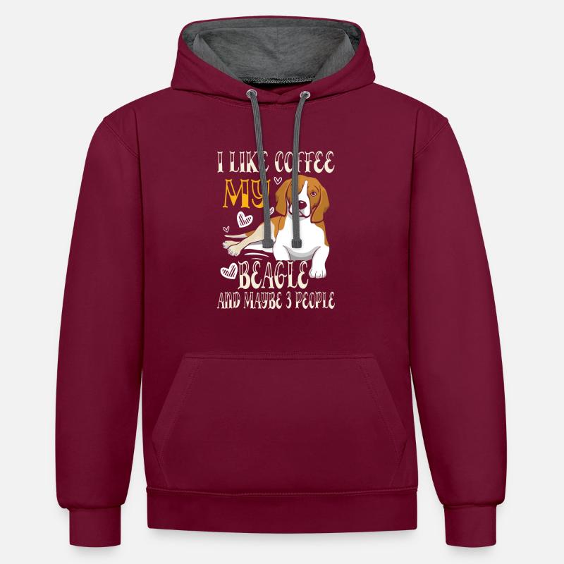 Café Beagle - Sweat à capuche contrasté - bordeaux/anthracite