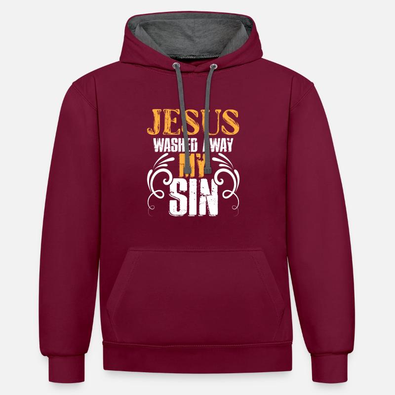 Jésus 1 - Sweat à capuche contrasté - bordeaux/anthracite