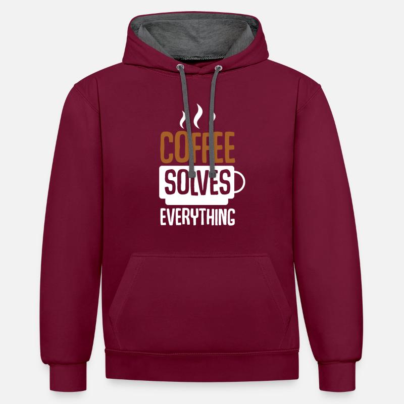 Coffee Solves Everything - Contrast hoodie - burgundy/charcoal