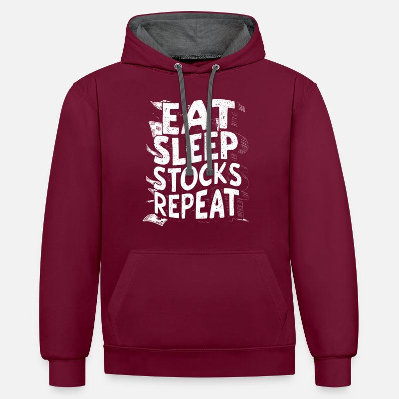 Manger, dormir, stocker, répéter - Sweat à capuche contrasté - bordeaux/anthracite