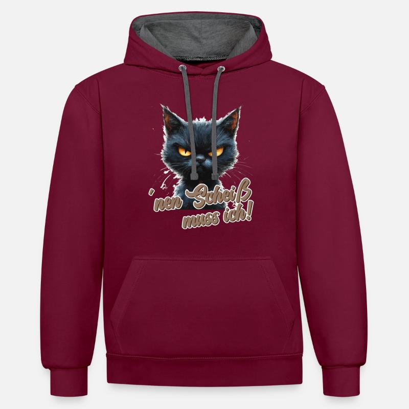 Drôle de chat avec dicton - Sweat à capuche contrasté - bordeaux/anthracite
