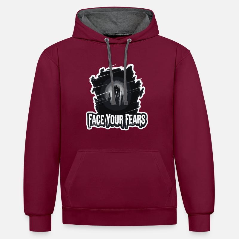 DEINE SCHLIMMSTEN ÄNGSTE - Kontrast-Hoodie - Weinrot/Anthrazit