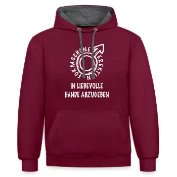 Formschöne Erektion in liebevolle Hände abzugeben - Kontrast-Hoodie - Weinrot/Anthrazit - Vorne - Anna (173cm) & Nico (186cm)