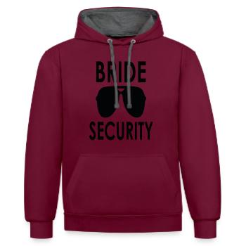 Stag and hen party | Bride Security | Team Bride - Contrast hoodie - burgundy/charcoal - Front - Anna (173cm) & Nico (186cm)