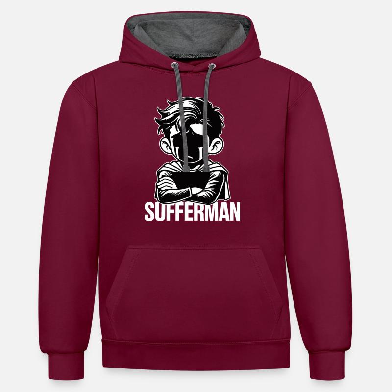 Sufferman Parodie de super-héros drôle - Sweat à capuche contrasté - bordeaux/anthracite