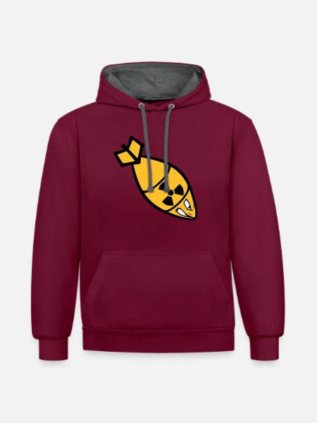 face atomic bomb radioactive bombard - Contrast hoodie - burgundy/charcoal