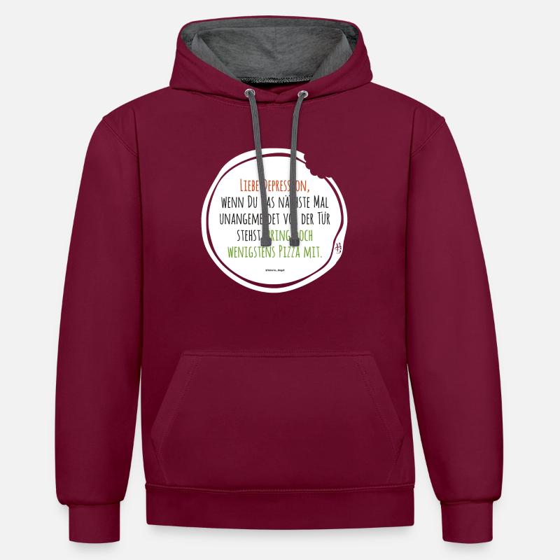 Depression Pizza - Kontrast-Hoodie - Weinrot/Anthrazit