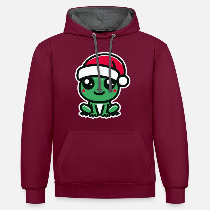 Grenouille de Noël - Sweat à capuche contrasté - bordeaux/anthracite