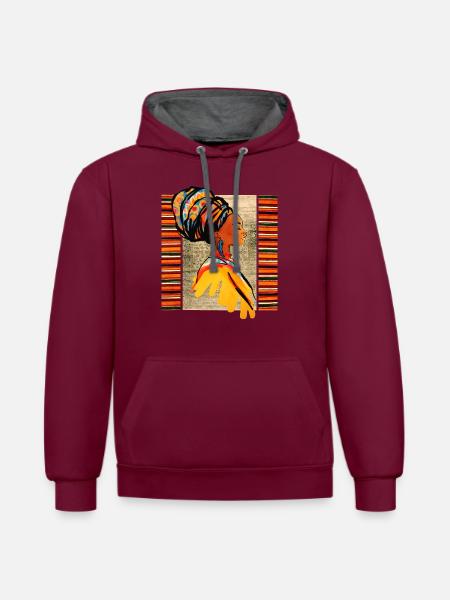 African vibes - Contrast hoodie - burgundy/charcoal