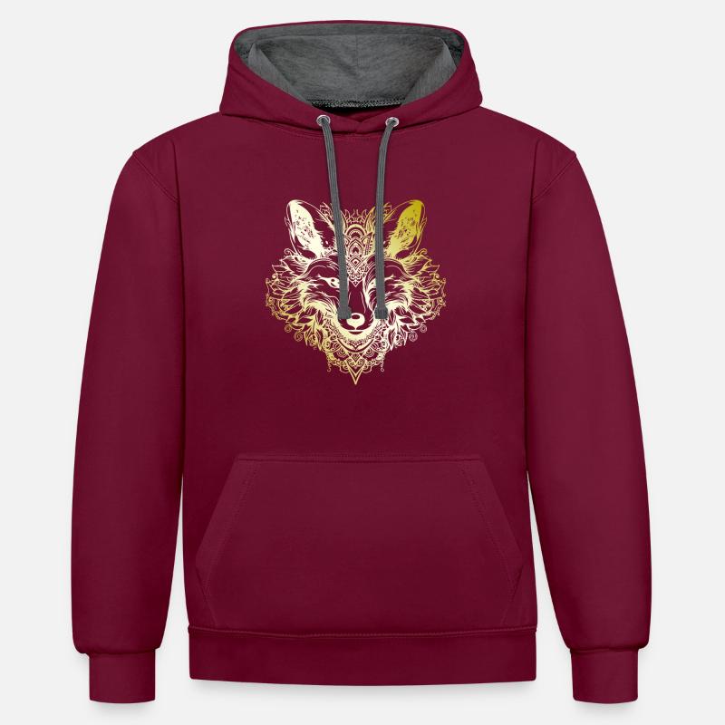 Fox Mandala or - Sweat à capuche contrasté - bordeaux/anthracite