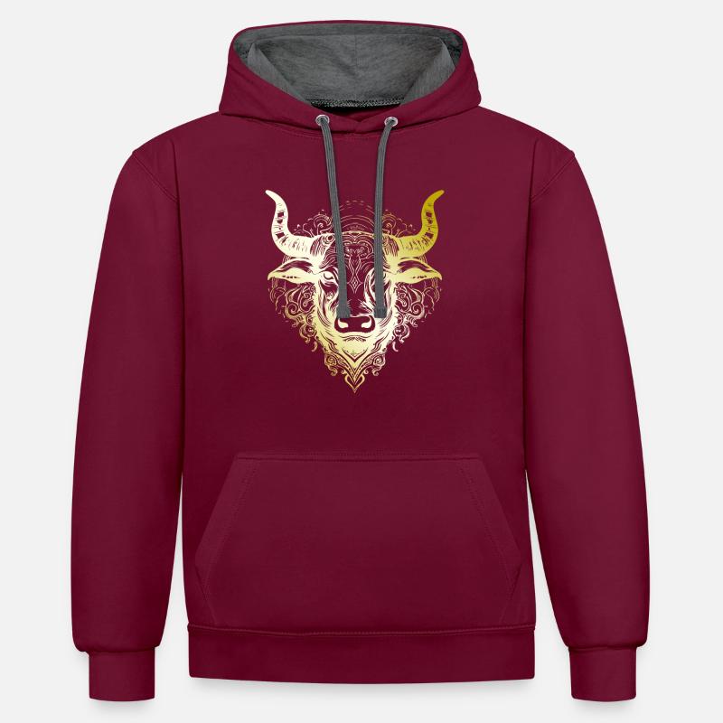 Taureau Mandala or - Sweat à capuche contrasté - bordeaux/anthracite