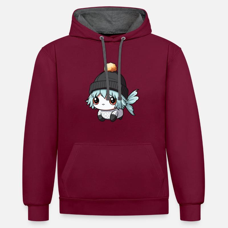 Bande dessinée d’hiver de poisson - Sweat à capuche contrasté - bordeaux/anthracite