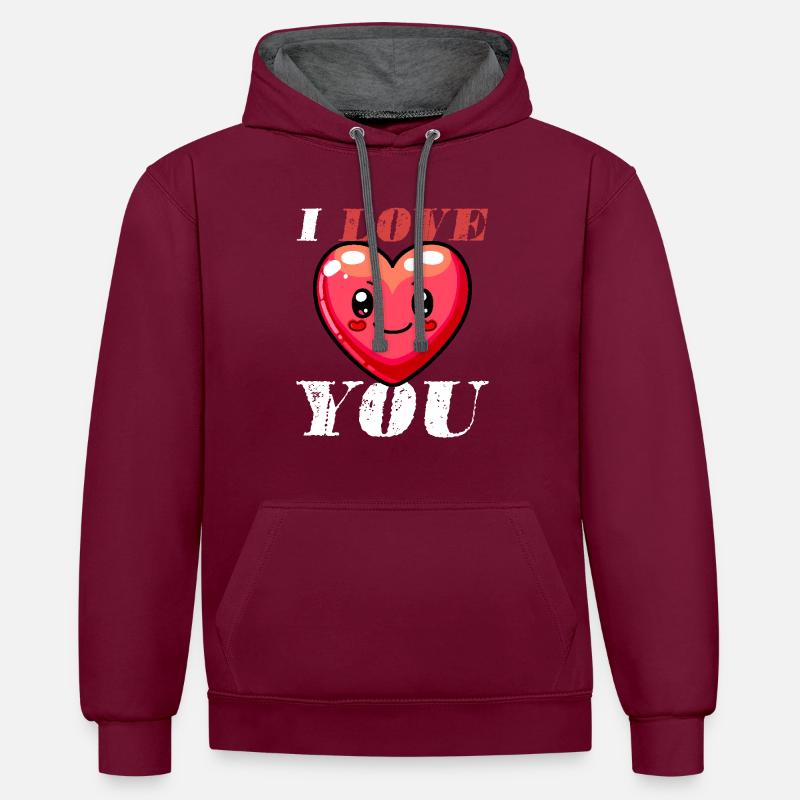 Je t’aime coeur mignon - Sweat à capuche contrasté - bordeaux/anthracite