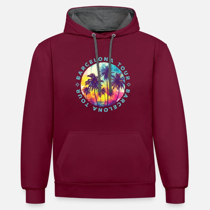 Visite des palmiers de Barcelone - Sweat à capuche contrasté - bordeaux/anthracite