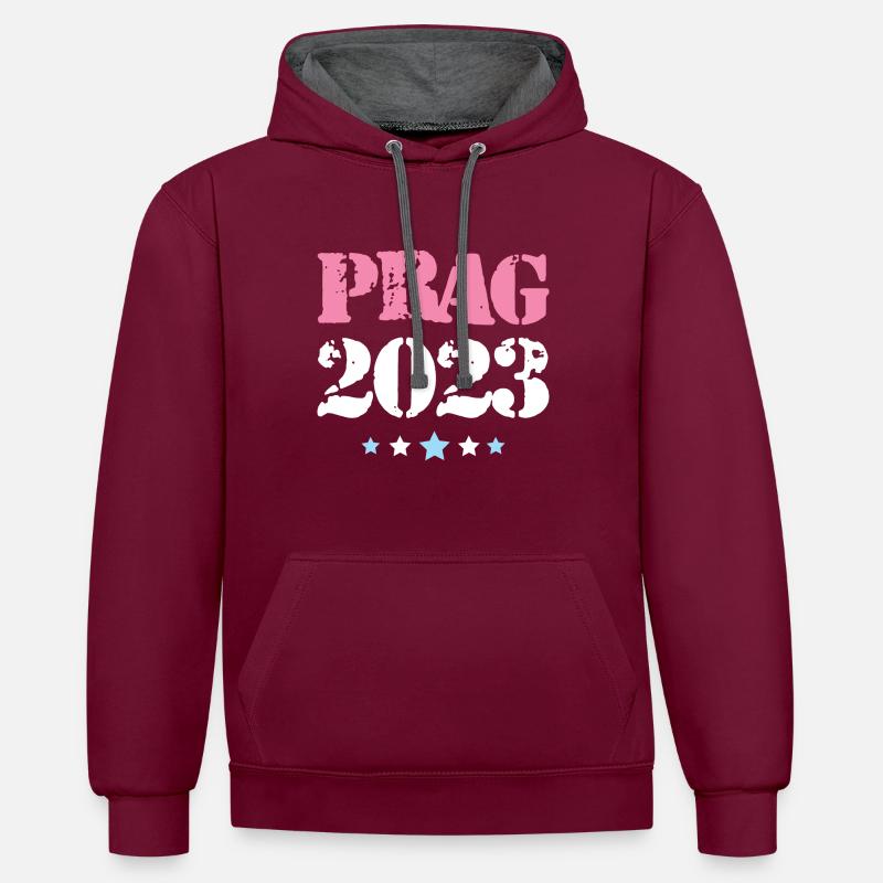Prague 2023 - Sweat à capuche contrasté - bordeaux/anthracite
