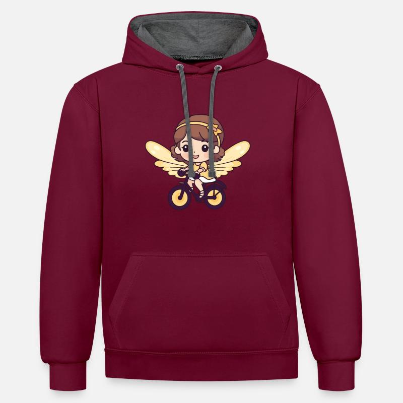 Fairy Cute Bicycle Comic - Contrast hoodie - burgundy/charcoal
