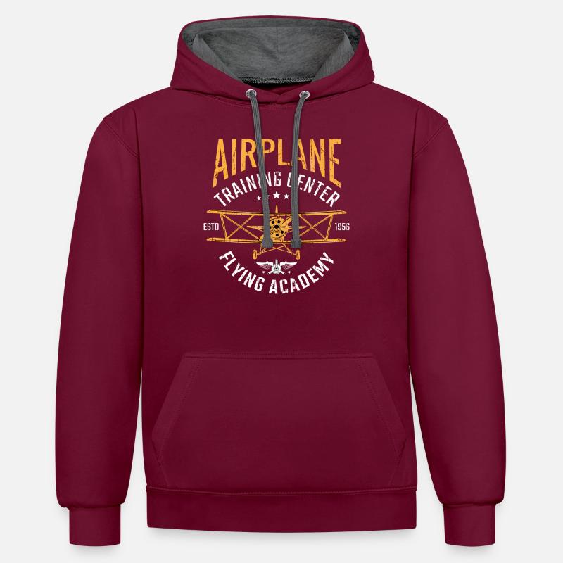 Airplane training centre - Sweat à capuche contrasté - bordeaux/anthracite