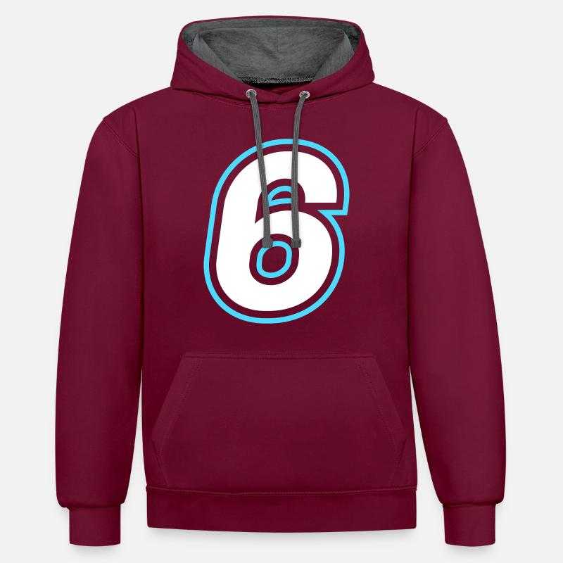 6 symbole de nombre - Sweat à capuche contrasté - bordeaux/anthracite