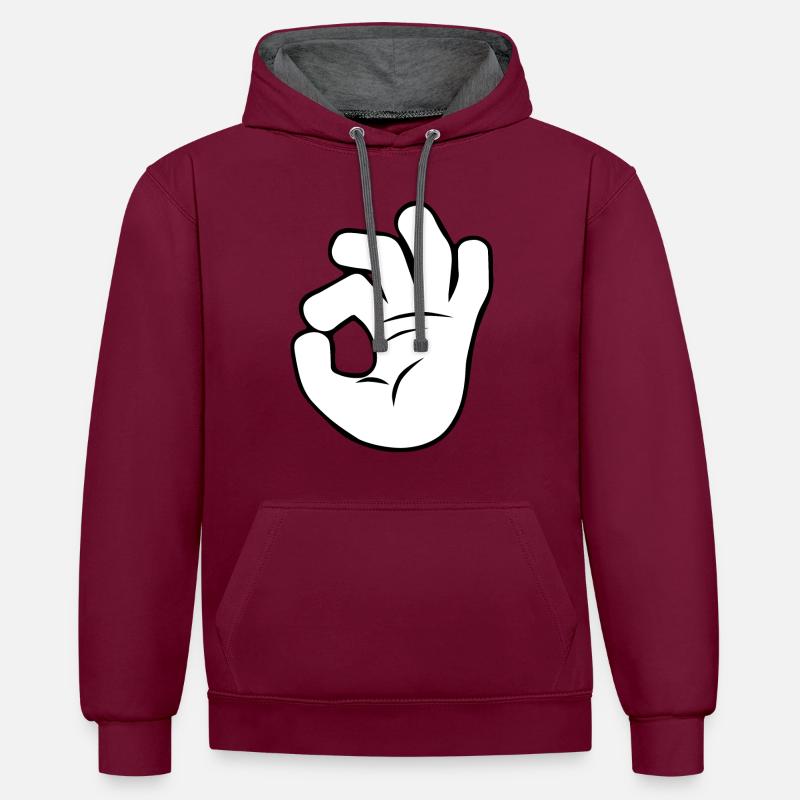 Main OK | Noir / Blanc - Sweat à capuche contrasté - bordeaux/anthracite
