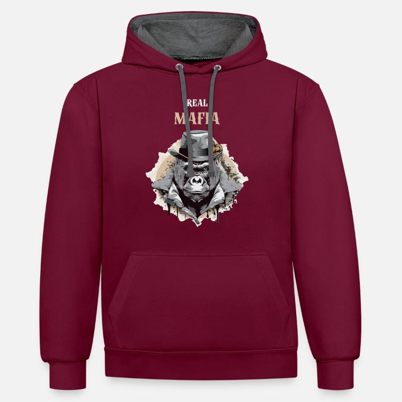 La vraie mafia - Sweat à capuche contrasté - bordeaux/anthracite