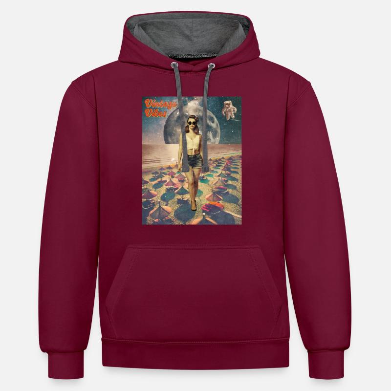 Affiche Plage Retro Vibes - Sweat à capuche contrasté - bordeaux/anthracite