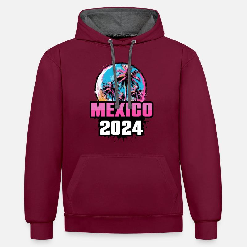 Palmiers Mexique 2024 - Sweat à capuche contrasté - bordeaux/anthracite