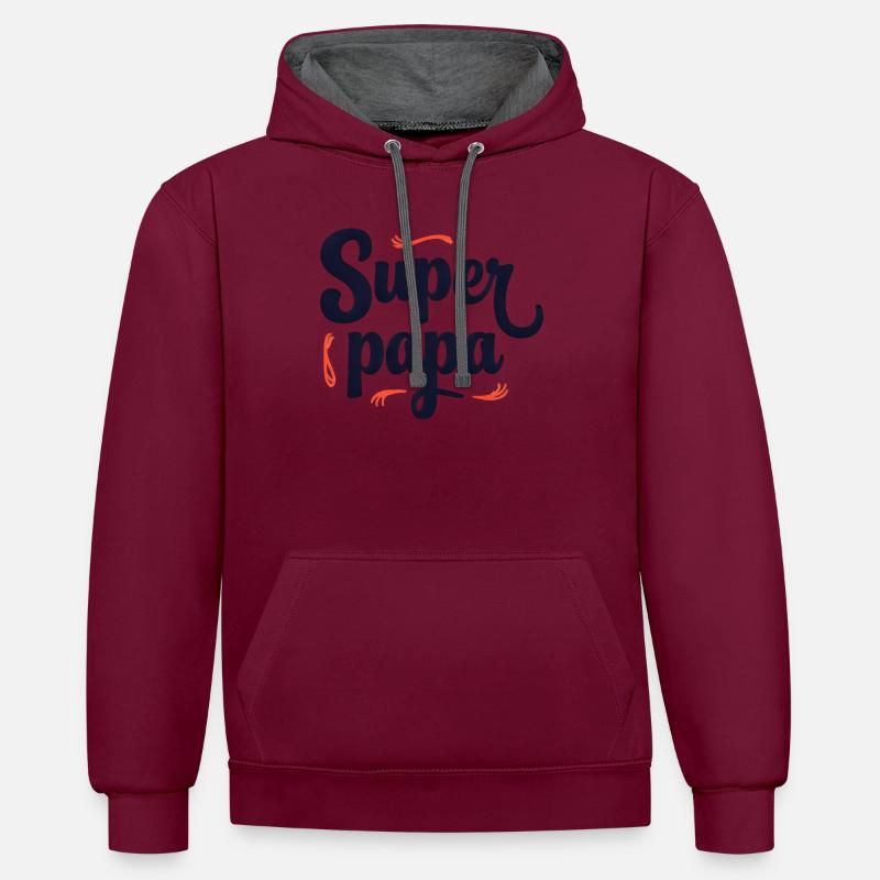 Super Dad Script Nähen - Kontrast-Hoodie - Weinrot/Anthrazit