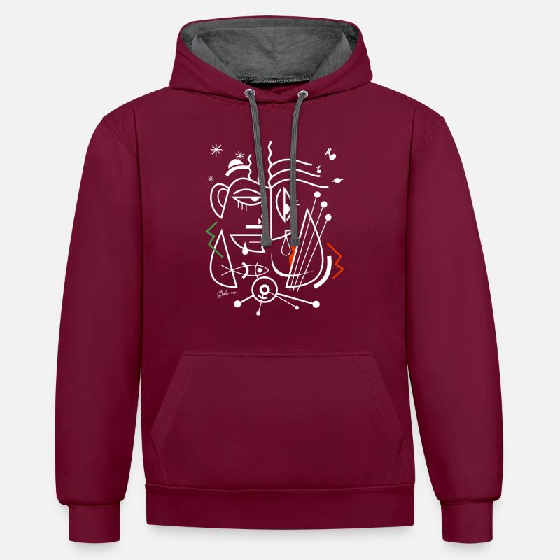 jonasyeltshirtprint2 - Sweat à capuche contrasté - bordeaux/anthracite