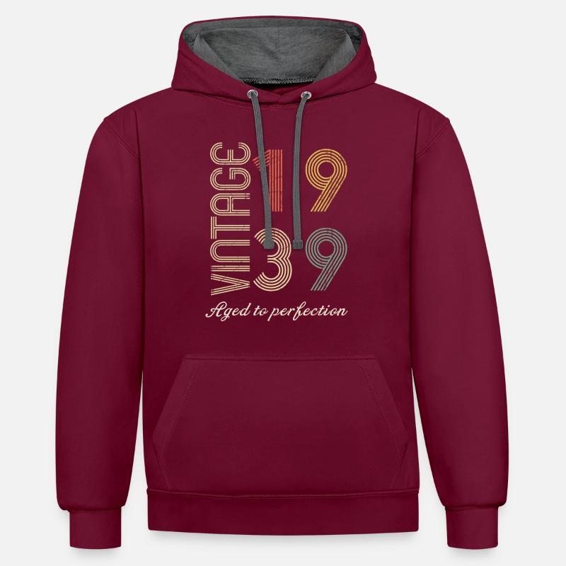 Cadeau d’anniversaire 85 ans - 1939 - Sweat à capuche contrasté - bordeaux/anthracite