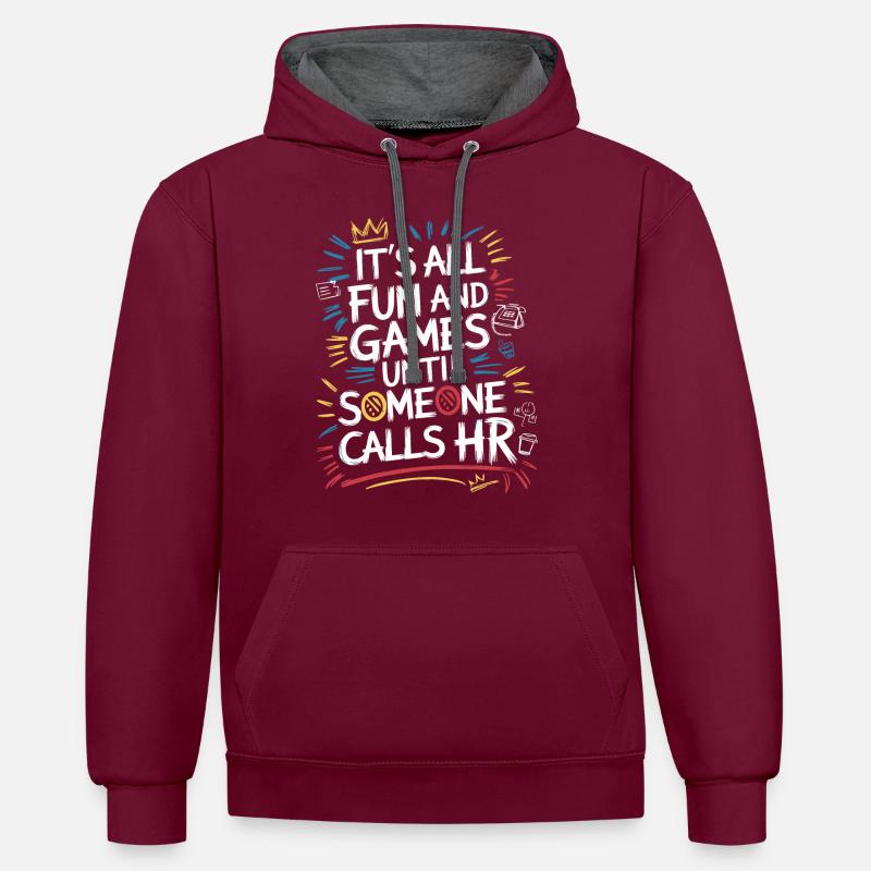 Erst Spaß, dann Human Resources - Kontrast-Hoodie - Weinrot/Anthrazit