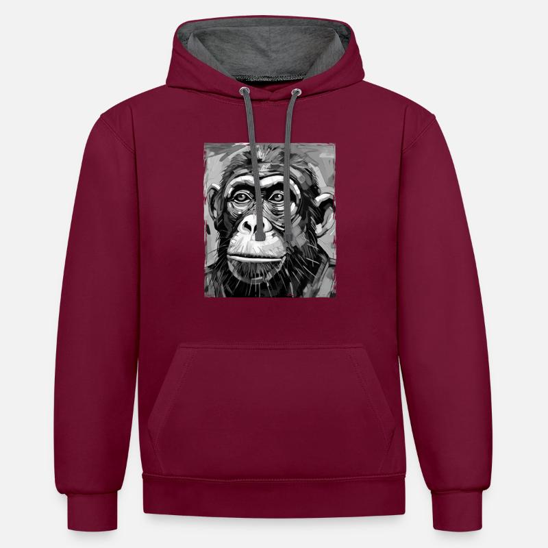 Portrait de singe - Sweat à capuche contrasté - bordeaux/anthracite
