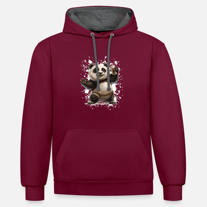 Panda Bière Drôle - Sweat à capuche contrasté - bordeaux/anthracite