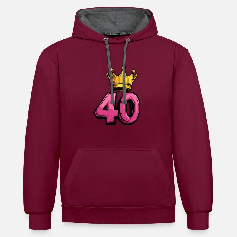 Couronne à 40 chiffres - Sweat à capuche contrasté - bordeaux/anthracite