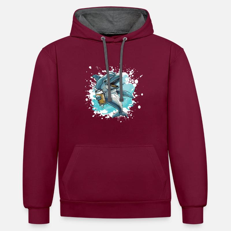 Dolphin Bière Drôle - Sweat à capuche contrasté - bordeaux/anthracite
