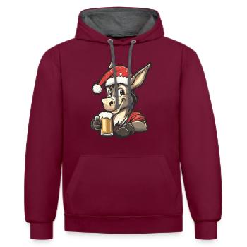 Esel Weihnachten Bier Lustig - Kontrast-Hoodie - Weinrot/Anthrazit - Vorne - Anna (173cm) & Nico (186cm)