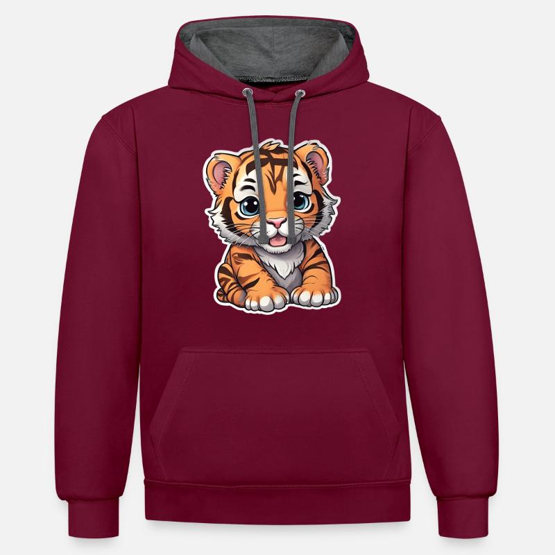 BÉBÉ TIGRE 8 - Sweat à capuche contrasté - bordeaux/anthracite